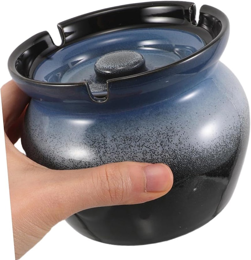 Decorative Ceramic Ashtray with Lid Windproof for Indoor Outdoor Home Patio Garden - Image 4